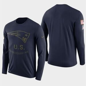 New England Patriots NFL Nike Salute To Service Long Sleeve Navy Blue T-shirt M